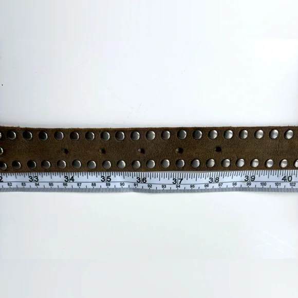 Vintage Brown Leather Heavy Metal Hardware Studded Grunge Biker Streetwear Belt - Picture 11 of 13